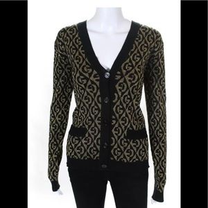 Authentic Gucci Metallic Monogram black gold cardigan sweater jacket xxs